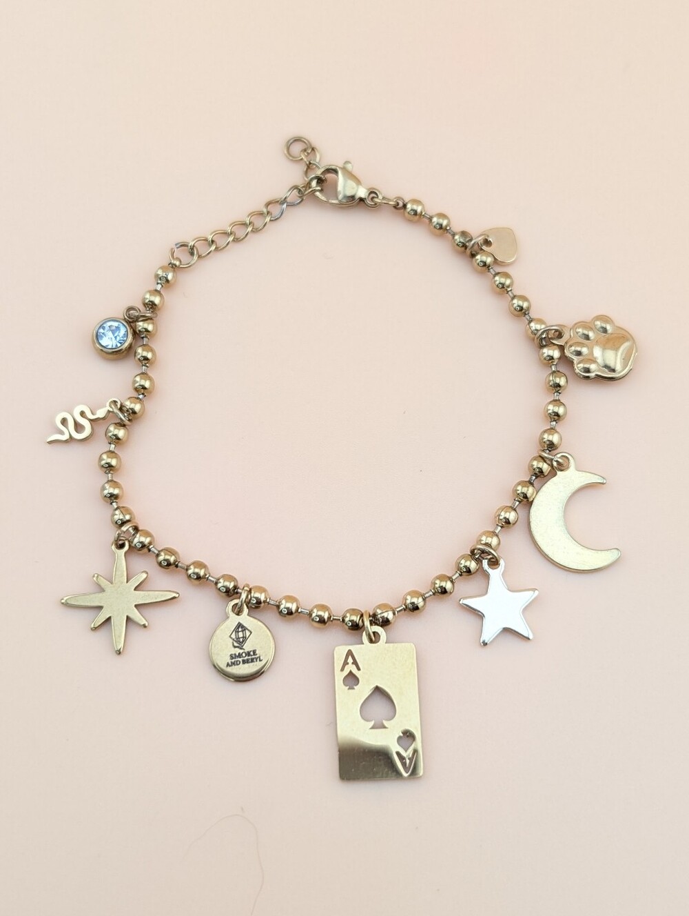 Gold Celestial Charm Bracelet Whimsigoth Moon Star Ace Snake Y2K Aesthetic
